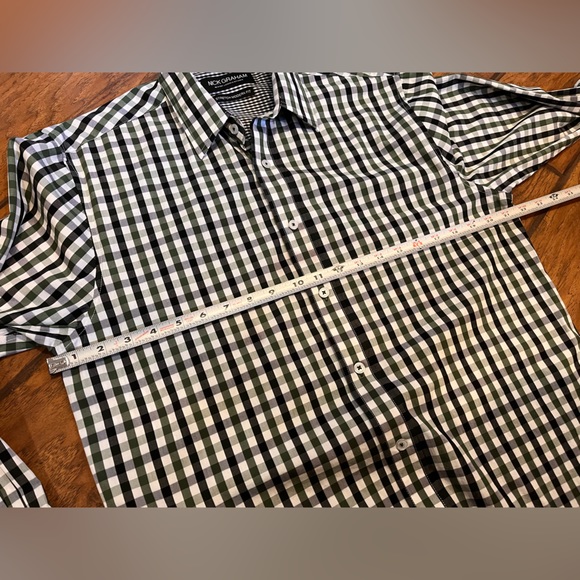 Nick Graham men’s plaid button down up shirt medium green black checkered nice! - Picture 7 of 13